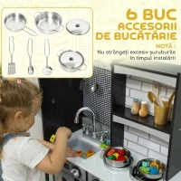 AIYAPLAY Bucătărie de jucărie pentru copii 3-8 ani din lemn cu accesorii, frigider, chiuvetă și butoane cu sunete, maro(m-6)