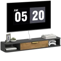 HOMCOM Meuble TV Suspendu avec Compartiments Ouverts, Porte Rabattable et Passe-Câbles, 120 x 24 x 16 cm, Gris Foncé(m-11)