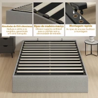 HOMCOM Cama de Casal 140x190 cm com Arrumação Elevatória, Estrutura com Estrado Estofada em Linho Cinzento(m-7)