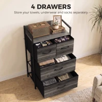 HOMCOM Rustic Chest of Four Fabric Drawers - Grey Wood Effect(m-4)
