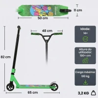 SPORTNOW Trotinete Acrobática para Truques com Plataforma em Alumínio, Rolamentos ABEC-7, Rodas 100 mm e Guiador 360°, Verde(m-3)