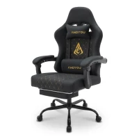 Sedia da gaming con poggiapiedi, morbido cuscino per collo e lombare, cuscini di supporto rimovibili, 60x60x122 cm, Nero(m-2)