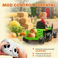 AIYAPLAY Tractor electric pentru copii cu remorcă detașabilă și telecomandă, din plastic și metal, 139x58x55 cm, verde(m-6)