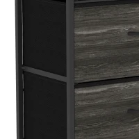 HOMCOM Rustic Chest of Four Fabric Drawers - Grey Wood Effect(m-12)