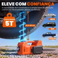 HOMCOM Kit de Macaco Hidráulico Elétrico 5T 12V 14,3-45 cm com Luz LED, Bomba de Ar, Chave Sextavada, Martelo e Mala Laranja(m-4)
