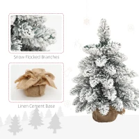 HOMCOM 1.5ft Mini Artificial Christmas Trees with Lights Set of 2, Snow Flocked Tabletop Christmas Trees with Base, Battery Operated, Desktop Party Decoration(m-6)