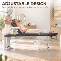 HOMCOM Foldable Massage Bed Portable Table, 3-Section Aluminium Foldable Beauty Couch with Headrest Support, 60 cm Width Black(m-5)
