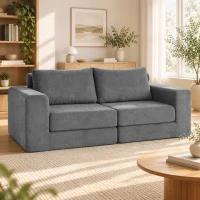 HOMCOM Canapé Convertible 2 Places 4 en 1, Canapé-Lit Compressé en Chenille 208 cm avec Assise Large, 2 Oreillers, Gris(m-2)