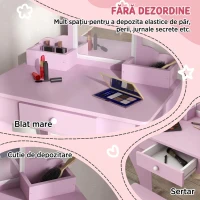 ZONEKIZ Set de toaletă pentru fetițe cu oglindă, scaun și spații de depozitare, din lemn roz(m-5)