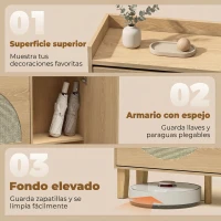 HOMCOM Zapatero Estrecho Bohemio con Espejo 2 Puertas de Ratán Armario 10 Pares Estantes Ajustables 94,5x24x96,5 cm Roble(m-6)