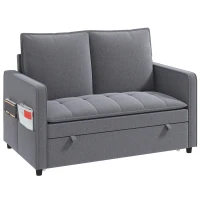 HOMCOM Canapé Convertible 2 Places, Canapé-Lit Clic-Clac 130 cm, Dossier Réglable, Poches Latérales, Gris Foncé(m-14)