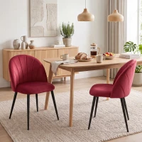 HOMCOM Set 2 Sedie da Pranzo Imbottite con Schienale a Conchiglia in Velluto, 52x55x79 cm, Rosso Vino(m-10)