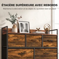 HOMCOM Commode 7 Tiroirs en Tissu Pliables, Commode Chambre Adulte avec Plateau Supérieur et Cadre en Acier, Brun Rustique(m-5)