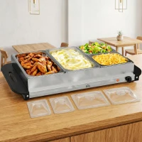 HOMCOM 4 Tray Electric Food Warmer Buffet Server with Warming Plate, Cool Touch Handles, Adjustable Temperature, 300W, 2 x 2.4L and 2 x 1L Pans(m-2)