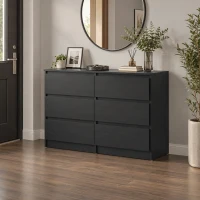 HOMCOM Commode Chambre Adulte, Chiffonnier 6 Tiroirs, Commode Vêtement, Meuble de Rangement Contemporain pour Salon, Noir(m-9)