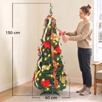 HOMCOM Árbol de Navidad Desplegable 150 cm con 70 Luces LED 11 Modos Mando a Distancia y Decoración Incluida Verde(m-3)