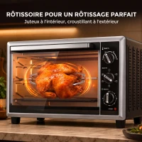 HOMCOM Mini-Four Électrique avec Broche Rotative 46L 1800W, Four à Convection Multifonction, Chaleur Tournante, Minuterie, Noir(m-6)