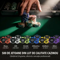 SPORTNOW Set Poker Complet cu 500 Jetoane, 5 Zaruri, 2 Pachete de Cărți, 3 Butoane(m-5)