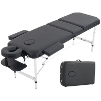 HOMCOM Foldable Massage Bed Portable Table, 3-Section Aluminium Foldable Beauty Couch with Headrest Support, 60 cm Width Black(m-15)