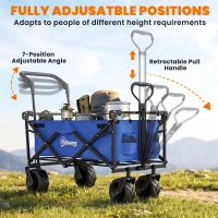 Outsunny 180L Festival Trolley on Wheels, Push & Pull Beach Cart with Removable Canopy, Wide All-Terrain Wheels, Folding Camping Trolley Cart, Adjustable Handle for Garden Fishing Shopping, Blue(m-7)