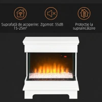 HOMCOM Șemineu Electric cu 10 Culori, Oprire Automată și Timer 12h, 61x28x66.5 cm, Alb(m-7)
