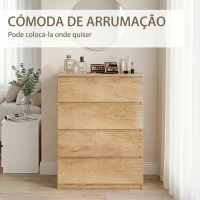 HOMCOM Cómoda de 4 Gavetas para Quarto Moderna Design sem Puxadores para Sala de Jantar Entrada 60x40x80 cm Madeira(m-5)
