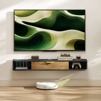 HOMCOM Meuble TV Suspendu avec Compartiments Ouverts, Porte Rabattable et Passe-Câbles, 120 x 24 x 16 cm, Gris Foncé(m-9)