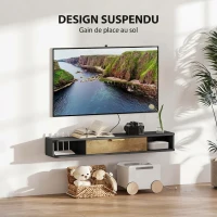 HOMCOM Meuble TV Suspendu avec Compartiments Ouverts, Porte Rabattable et Passe-Câbles, 120 x 24 x 16 cm, Gris Foncé(m-4)