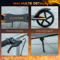 HOMCOM Trotinetă pentru Copii 7-14 Ani cu Ghidon Reglabil pe 3 Înălțimi, 86x35x93/98/103 cm, Neagră(m-6)