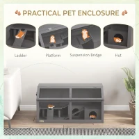 PawHut Hamster Cage, Wooden Small Animal Cage for Gerbils, Mice w/ Suspension Bridge, Openable Top, Hut, 85 x 45 x 44cm - Grey(m-4)