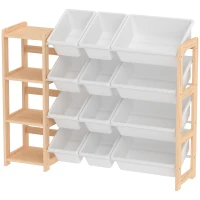 AIYAPLAY Toy Storage Organiser with 3 Shelves and 12 Bins, Wooden Toy Organiser for Playroom, Bedroom, Nursery, Natural(m-15)