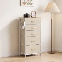 HOMCOM Chest of Drawers, Dresser with 5 Fabric Drawers, Tall Storage Unit with 4 Pockets and 2 Hooks Steel Frame, Beige(m-8)