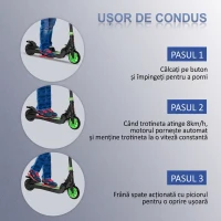 HOMCOM Trotinetă Electrică Pliabilă pentru Copii 6+ Ani cu Înălțime Reglabilă, 71x36.5x75-80 cm, Negru și Verde(m-5)