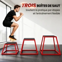 SPORTNOW Boîte Entraînement Pliométrique Trapézoïdale en Acier, 3 Plateformes de Saut Antidérapantes 30,5/45,8/61 cm, Rouge(m-4)