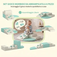AIYAPLAY Set di 4 Costruzioni Morbide per Bambini 1-3 Anni in Pelle PU e EPE, Verde Chiaro e Beige(m-4)