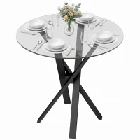 HOMCOM Mesa de Comedor Redonda para 4 Personas Ø80 cm Tablero de Vidrio Templado Patas Cruzadas de Acero Transparente(m-11)