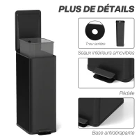 HOMCOM Poubelle de Cuisine 20L en Acier Inoxydable, Couvercle à Fermeture Douce, Compacte avec Seau Intérieur Amovible, Noir(m-7)