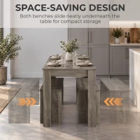 HOMCOM Kitchen Dining Table and 2 Benches Set, Table and Chairs Set for Limited Space, Grey Wood Effect(m-7)