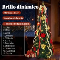 HOMCOM Árbol de Navidad Desplegable 180 cm con 100 Luces LED 11 Modos Mando a Distancia y Decoración Incluida Verde(m-5)