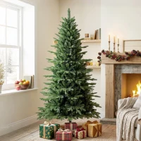 HOMCOM Kunstkerstboom 180 cm met inklapbare houten standaard, 1438 takpunten, groen(m-2)