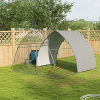 PawHut Galvanised Outdoor Chicken Coop, with Cover, for 8-12 Chickens, Hens, Ducks, Rabbits, 3 x 3.8 x 2.2m - Silver Tone(m-10)