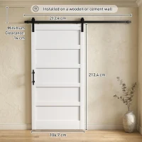 HOMCOM Porta Scorrevole Esterna Muro 106.7x213.4 cm, Porta da Interno Stile Industriale Shaker, Silenziosa, Impermeabile, Bianco(m-3)