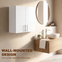 HOMCOM Bathroom Wall Cabinet, Wall-Mounted Bathroom Storage Cabinet with 2 Doors, Adjustable Shelf for Kitchen, White(m-6)