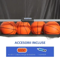 HOMCOM coș de baschet cu panou LED, 4 mingi și 8 moduri de joc, 205x110x205 cm, alb-negru(m-5)