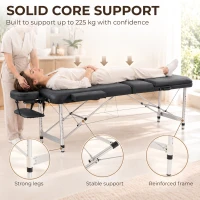 HOMCOM Foldable Massage Bed Portable Table, 3-Section Aluminium Foldable Beauty Couch with Headrest Support, 60 cm Width Black(m-4)