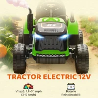 AIYAPLAY Tractor electric pentru copii cu remorcă detașabilă și telecomandă, din plastic și metal, 139x58x55 cm, verde(m-4)