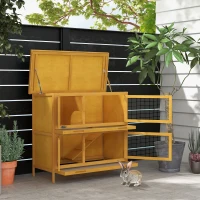 PawHut Double Decker Rabbit Hutch 2 Tier Guinea Pig House Pet Cage Outdoor with Sliding-out Tray, 97 x 44 x 91cm, Yellow(m-10)