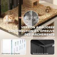 PawHut Cage à Hamster Géante Habitat pour Rongeur en Acier et Acrylique Transparent Vue Panoramique 105 x 51 x 53 cm Noir(m-6)