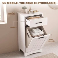 HOMCOM Mobile Portabiancheria con Cassetto e Scomparto a Ribalta, per Lavanderia e Bagno, 42x30x82 cm, Bianco(m-4)