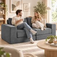 HOMCOM Canapé Convertible 2 Places 4 en 1, Canapé-Lit Compressé en Chenille 208 cm avec Assise Large, 2 Oreillers, Gris(m-6)